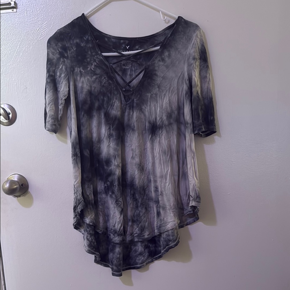 American Eagle Outfitters Gray Asymmetrical Cut Out Tee